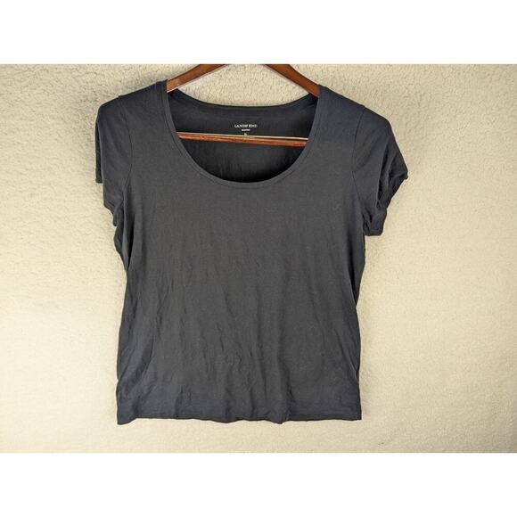 Lands' End Shaped Short Sleeve Jersey Knit Shirt Black Large - Picture 1 of 5